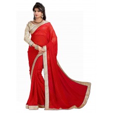 Triveni Fashionable Red Colored Border Worked Faux Georgette Saree
